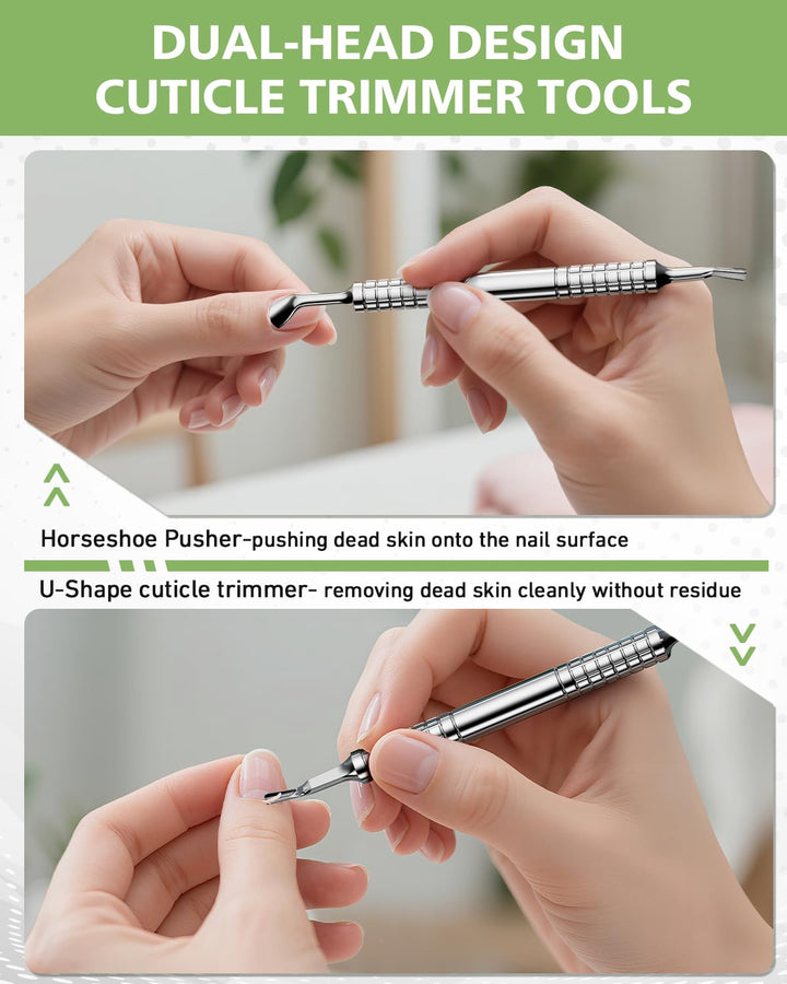 Professional Cuticle Pusher & Trimmer for Women - 2-In-1 Nail Cuticle Remover Tool for Perfect Manicures & Pedicures, Silver