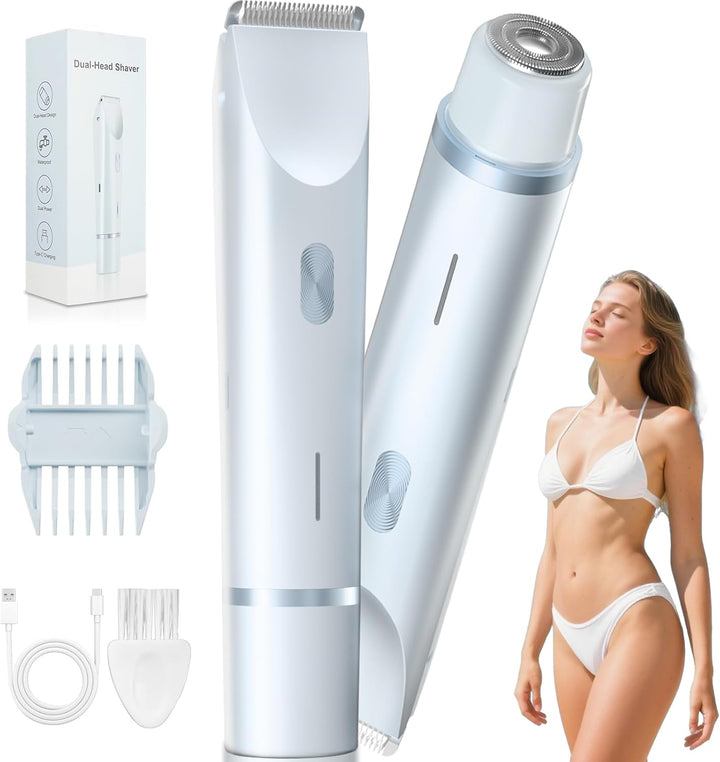Bikini Trimmer for Women – Waterproof Electric Razor with Stainless Steel Blades, Rechargeable Battery, Pubic Hair Shaver for Women, Facial & Body Hair Remover, Pink