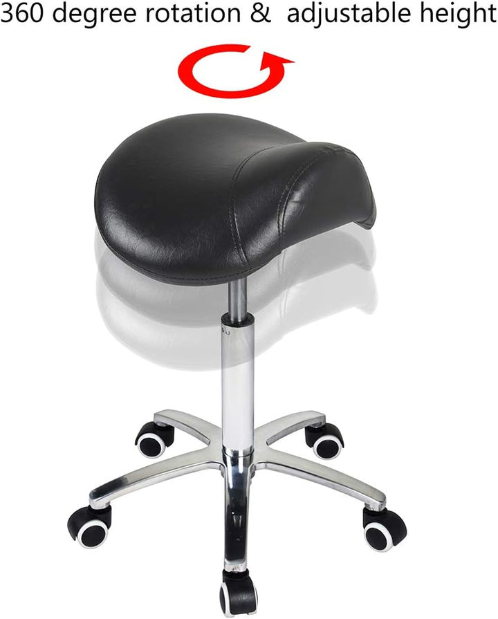 Saddle Stool Rolling Chair for Medical Massage Salon Kitchen Spa Drafting,Adjustable Hydraulic Stool with Wheels (Without Backrest, Black)