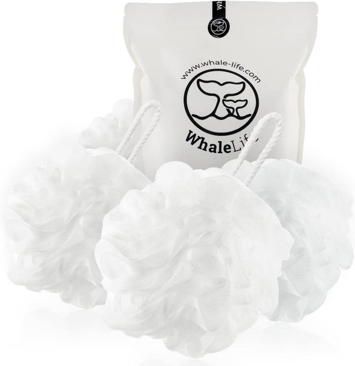 Shower Puff 4 Pack Black Bath Sponge Shower Loofahs Pouf Ball Nature Bamboo Charcoal Mesh Bulk Puffs Large, Shower Essential Skin Care by