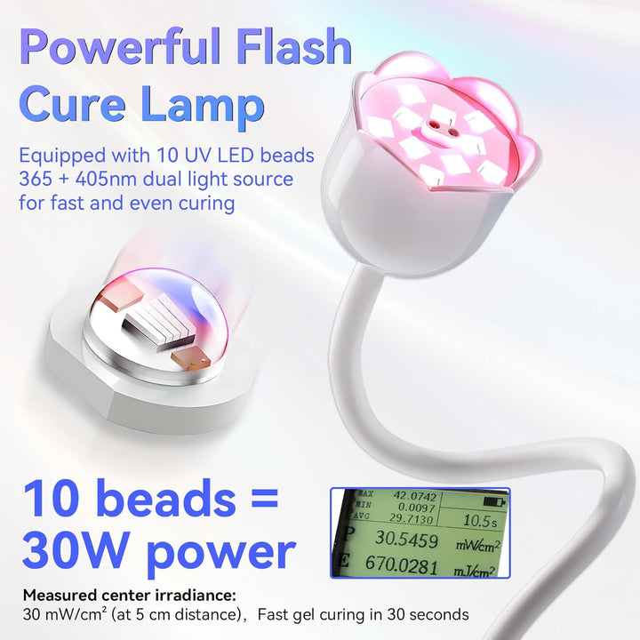 Mini UV Light for Gel Nails Polish Luminoza 30W Rechargeable LED Nail Dryer Lamp with 4 Timers & Auto Sensor, Fast Curing Goosenecks Lamp for Home DIY Manicure, Black & White