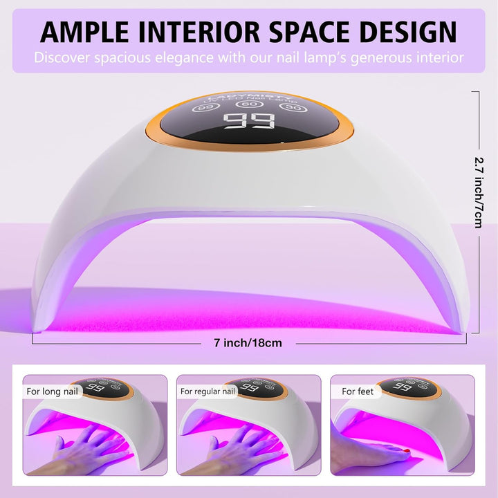 72W UV LED Nail Lamp Light Dryer for Nails Gel Polish with 18 Beads 3 Timer Setting & LCD Touch Display Screen, Auto Sensor, Professional Nails, White