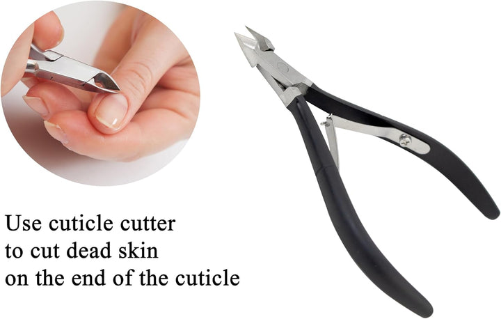 Cuticle Trimmer with Cuticle Pusher Stainless Steel Cuticle Nipper, Proffesional Grade Cuticle Remover Manicure Cutter Tools with Protective Case (Black)