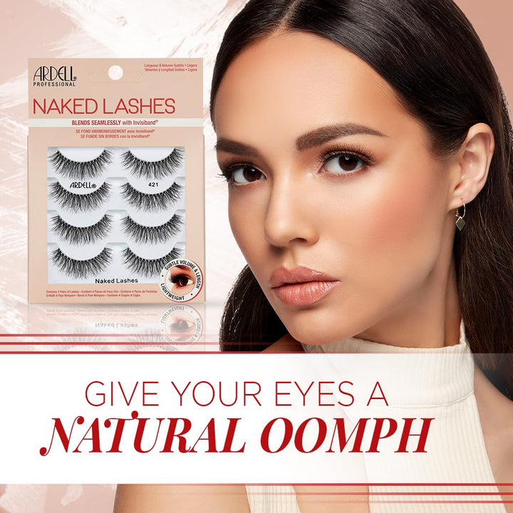 Naked Strip Lashes 421 – Natural-Looking, Long-Lasting False Eyelashes with Invisiband for Seamless Blend, 4 Pairs, 1-Pack