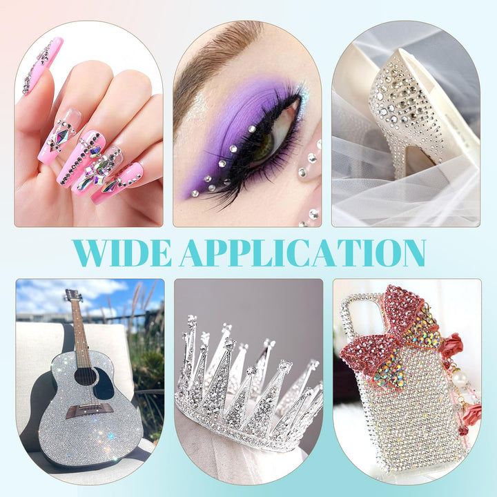 6100Pcs Resin Rhinestones for Crafting with 2Pcs 10Ml B7000 Jewelry Glue, 1 Box Flatback Crystals Diamond (Clear) for Bedazzling Crafts DIY Nail Art Non Hotfix Gems for Clothing Shoes Tumblers