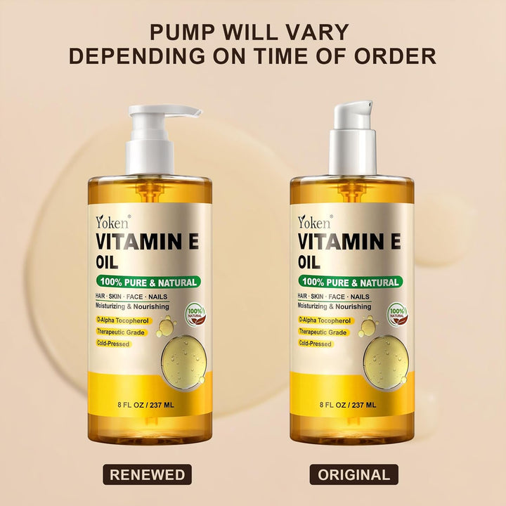 Vitamin E Oil 8 Fl Oz Organic Vitamin E Oil for Skin Vitamine Oils for Scars Hair,Face,Nail,Scalp Perfect Bath and Body Oil Cold Pressed Hexane Free Non-Gmo Gluten Free Formula
