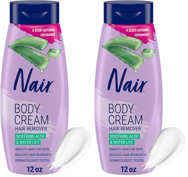 Body Cream Hair Remover, Soothing Aloe and Water Lily, Dermatologist Tested Body Hair Removal Cream, with Evolved Ingredients, 12 Oz