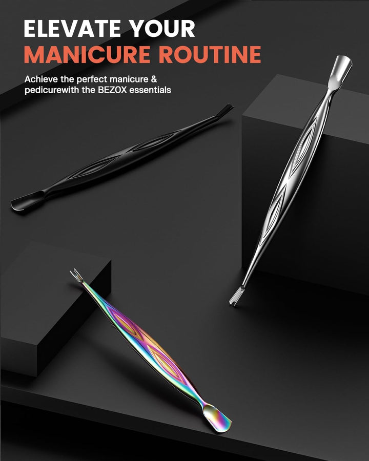 Cuticle Pusher with Trimmer - Elegant Precision Cuticles Fork, Dual-Ended Stainless Steel Manicures and Pedicures Tool for Exquisite Nail Care - Silver