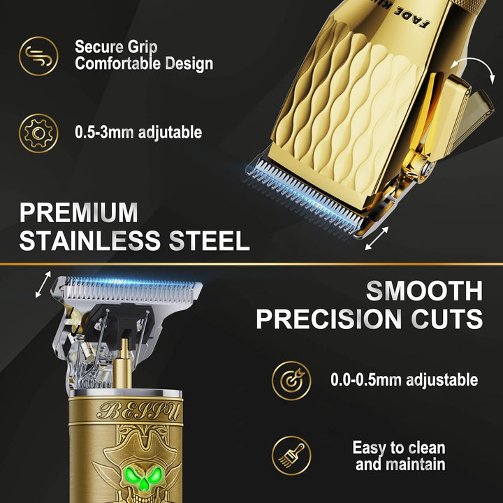® Professional Hair Clippers & Beard Trimmer Set for Men – Cordless Barber Clippers with LCD Display, Precision Trimmer & Travel Case – Gifts for Men Husband Father (Gold + Bronze)