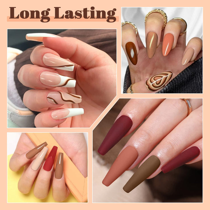 22 Pcs Dip Powder Nail Kit Starter - 16 Colors Nude Pinkish Brown Skin Tone with Base Top Coat, Activator, Brush Saver, Nail Buffer and Powder Brush M960B