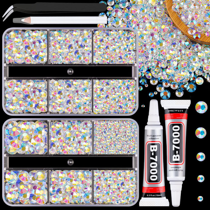 13000Pcs Flatback Pearls for Crafting (White), Assorted Size 2/3/4/5/6/8/10Mm Half Pearl Bead Gems with 3Pcs 10Ml B7000 Jewelry Glue, Bedazzling Kit for Crafts Shoes Graduation Cap Nail Art