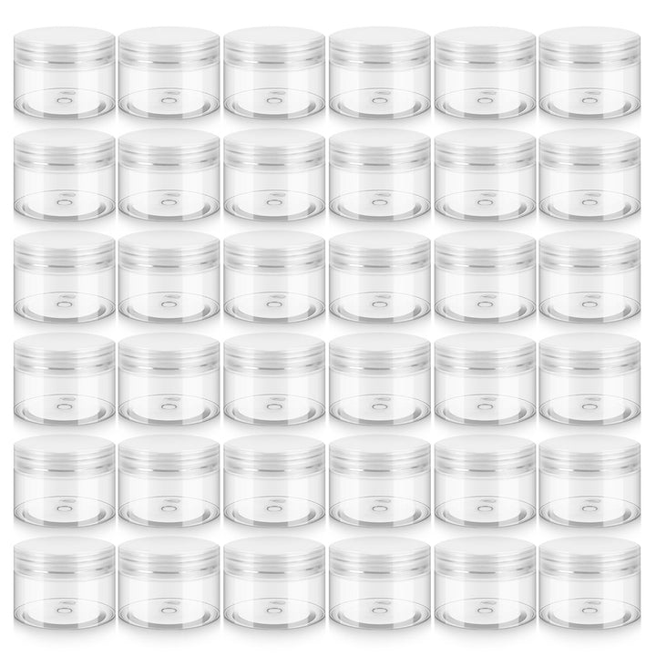 36 Pack 2 OZ Plastic Jars with Lids, BPA Free, Reusable, Refillable Transparent Cosmetic Containers for Bath Salts, Cosmetics, Powders, Beauty Product and Small Accessories