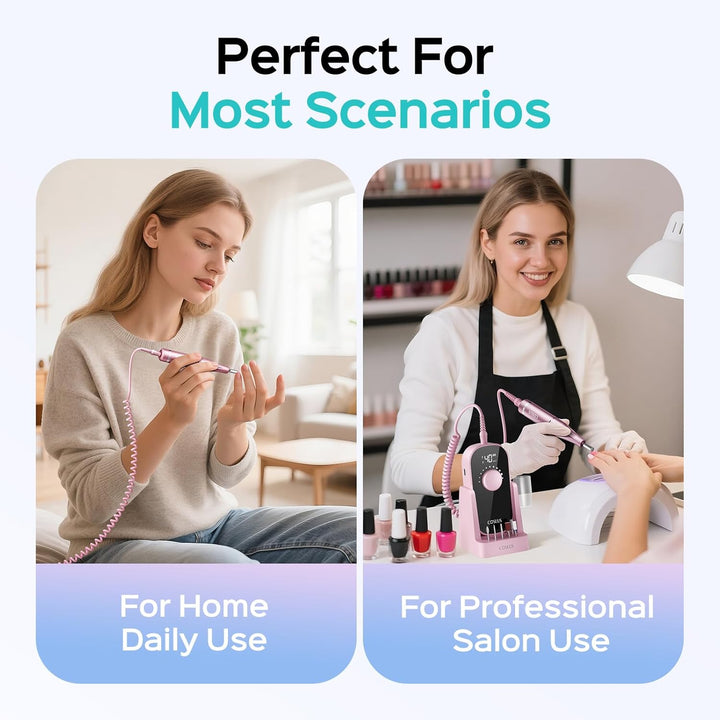 Professional Rechargeable Electric Nail Drill 40000 RPM, Portable Nail File with Storage Stand for Acrylic Gel Polishing Removing - Easy to Use for Women, Manicure at Home DIY or Salon, Pink