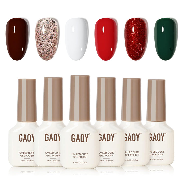 Nude Brown Gel Nail Polish Set, 6 Colors Beige Chocolate Caramel, UV Cure Gel for DIY Manicure at Home