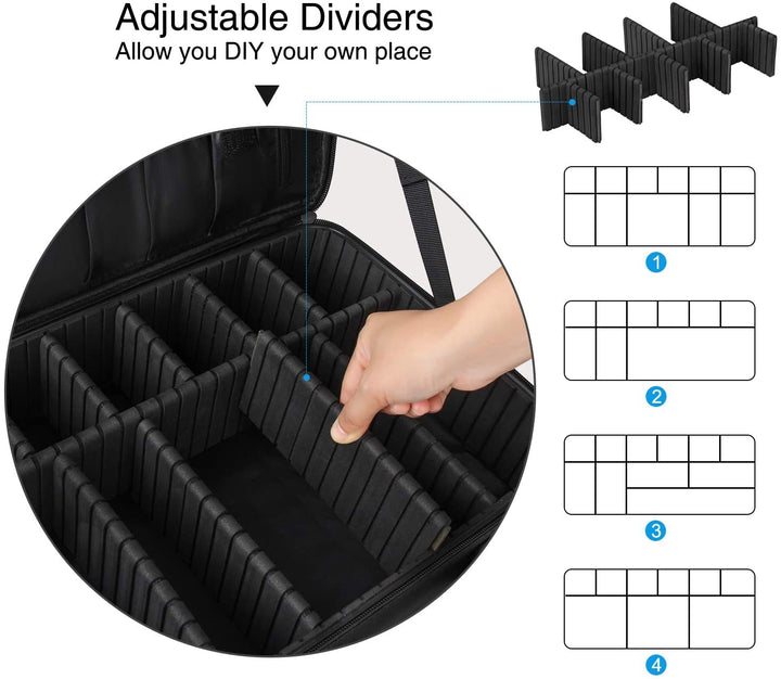 Makeup Case Large Makeup Bag Professional Train Case 16.5 Inches Travel Cosmetic Organizer Brush Holder Waterproof Makeup Artist Storage Box, 3 Layer Large Capacity, with Adjustable Strap