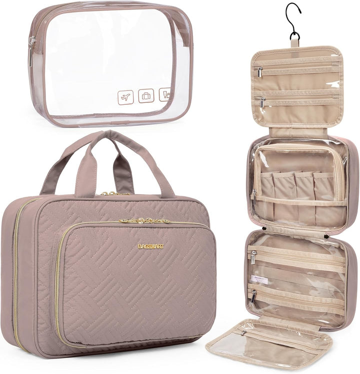 Toiletry Bag Hanging Travel Makeup Organizer with TSA Approved Transparent Cosmetic Bag Makeup Bag for Full Sized Toiletries, Medium-Black