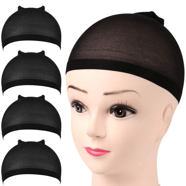 Wig Cap, Nylon Wig Caps, 4 Pieces Stocking Wig Caps for Women (Black）