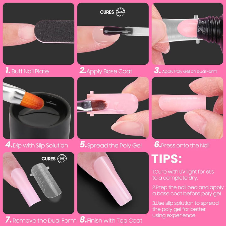 Straight Flat Polygel Nail Forms for Finger and Toes, Pre-Etched No File Dual Forms Molds for Large Wider Normal Petite Finger &Toe Nail Beds,16 Sizes 000 to 13