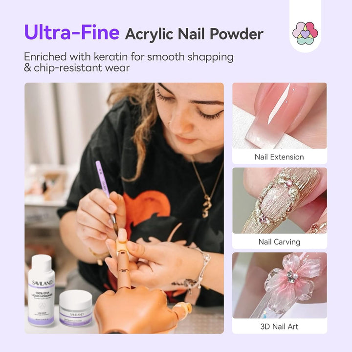 Advanced Acrylic Nail Kit for Beginners: 30G Clear Acrylic Powder and Liquid Set with Brush Forms Manicure Tools Extension Nails Kit Beginner with Everything for Home DIY Nail Art Salon