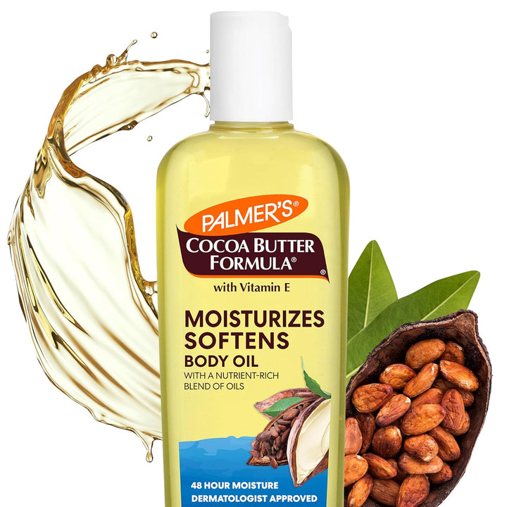 Cocoa Butter Moisturizing Body Oil with Vitamin E, Radiant Looking Glow and Skin Hydration, Instant Absorption, Bath, Body and Shower, 8.5 Ounces
