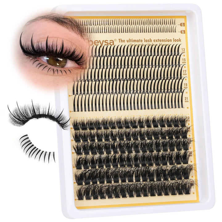 Lash Extension Kit Thick Eyelash Extension Kit 10-18Mm Fluffy Lash Clusters 200D Individual Eyelashes Kit with Lash Bond, Lash Remover, Lash Applicator, DIY Lashes Extension