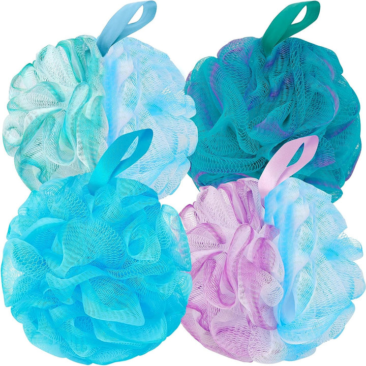Bath Loofah Shower Sponge Body Back Scrubber Soft Mesh Shower Puffs Exfoliating Loofa for Women & Men Bath Accessories Cleaning Tool (Pack of 4 60G Loofah, Dark Elf)