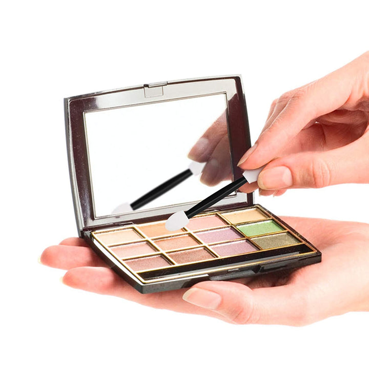 120PCS Disposable Dual Sides Eye Shadow Sponge Applicators with Container, 2.44' Length Eyeshadow Brushes Makeup Applicator Black