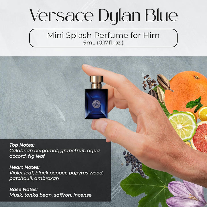 Cologne for Men Set of 4 Mini Eros, Pour Homme, Dylan Blue, Eau Fraiche Perfume for Men Fragrance Sampler Set - Designer Mens Cologne Samples (4 Count, 0.17 Oz)