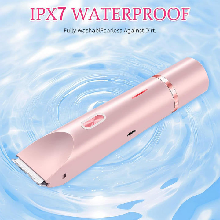 Bikini Trimmer for Women, 2 in 1 Electric Razors for Women, Dermave Bikini Shaver, IPX7 Waterproof & Easy Cleaning, Ceramic Blade, 120 Min Cordless Runtime, Ultra Low Silent (Pink).