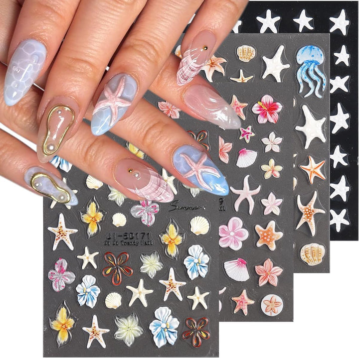 5D Embossed White Flowers Nail Stickers, 5 Sheets Self-Adhesive Floral Nail Decals, Spring Rose Butterfly Nail Art, 3D Acrylic Flowers for Manicure Decor