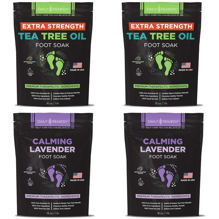 Foot Soak Salts- Variety Pack of 4- Tea Tree Oil, Muscle Relief, Calming Lavender & Citrus Soak- for Foot Pain, Soreness, Athlete’S Foot, Odors, Calluses-Made in USA