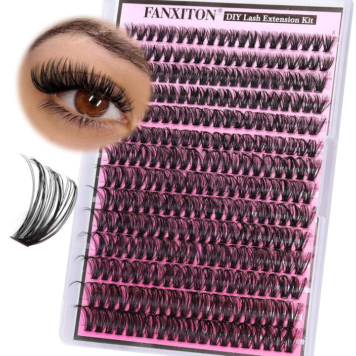 DIY Lash Extension Kit Volume Lash Clusters 40D+50D D Curvature Individual Lashes Lash Clusters Kit Thick Eyelash Extension Kit 280 Pcs Thin Band Cluster Lashes Lash Bond and Seal Tweezers