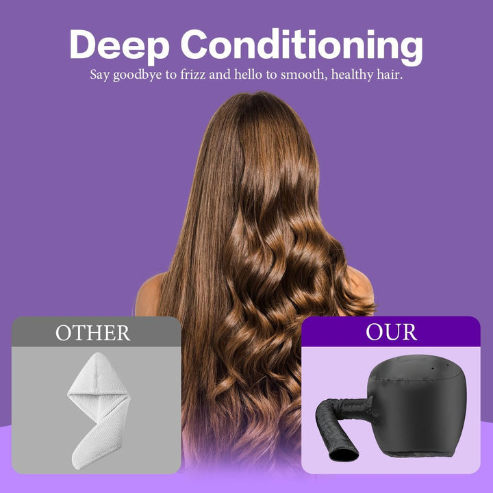 Hooded Hair Dryer Bonnet - Fast-Drying Bonnet Hair Dryer for Natural Hair, Deep Conditioning, Styling, & Curl Enhancing - Adjustable Fit, Heat Distribution, Portable & Lightweight for Travel（Black）