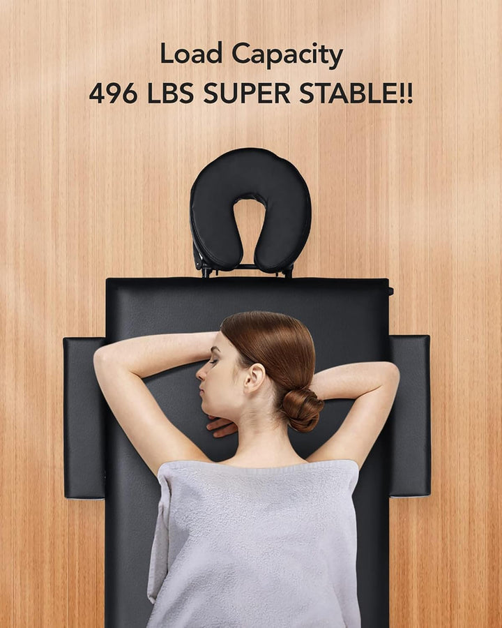 Massage Table Portable Lash Bed Wide Massage Bed Beauty Spa Tattoo Face Cradle Height 35Inch Adjustable 2 Fold for Gift with Bag Black