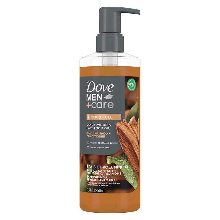 2-In-1 Shampoo + Conditioner Sandalwood & Cardamom Oil for Thick & Full Hair, + Vitamin B3 & Mineral Complex, 17.5 Oz