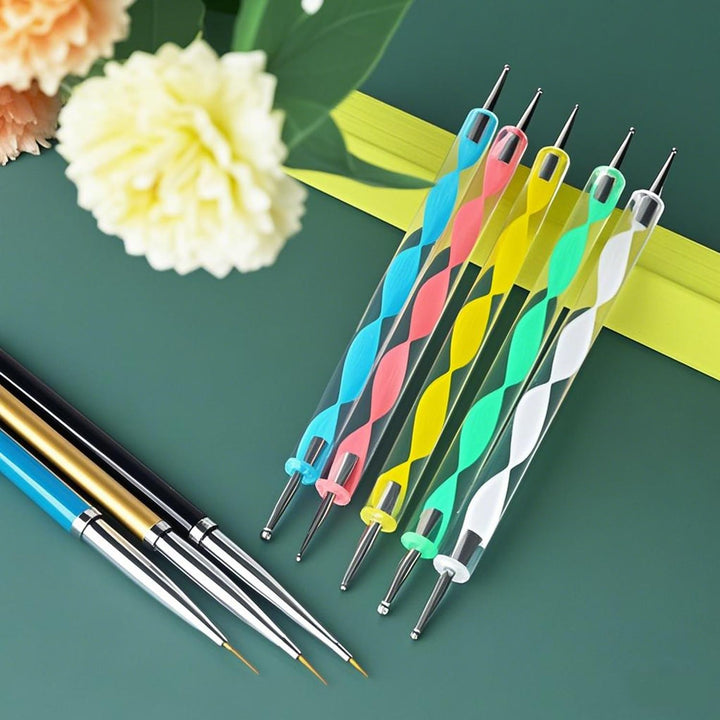 Nail Dotting Tools Set – 5PCS Dual-Ended Dotting Pens & 3PCS Nail Art Brushes for DIY Nail Art, Painting & Design