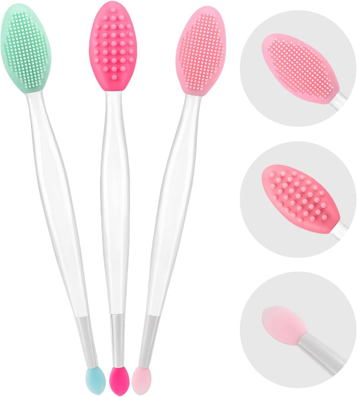 Lip Scrub Brush, Dual-Ended Lip Scrubber Exfoliator and Silicone Lip Brush Exfoliator Tool Lightening for Dark Lips Nose Scrubber Lip Mask Applicator 3PCS