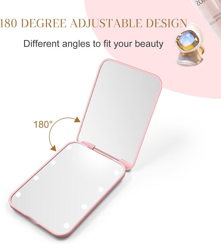 Compact Mirror, 1X/3X Magnification LED Pocket Mirror with Nternal Biattery, Mini Mirror for Purse, Pocket,Travel and Present (Pink)