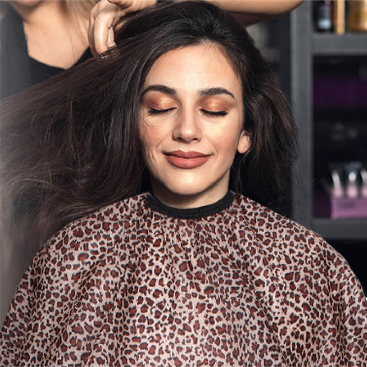 Waterproof Leopard Hair Cutting Cape - 64" X 56" Salon Cape with Adjustable Neckline for Professional Stylists and Home Use