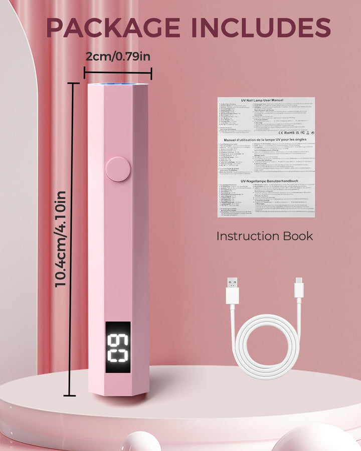 UV Nail Light Handheld UV Light for Nails 3W Portable Led Lamp with 2 Timer Settings 20/60S for Gel Polish Home DIY Salon Women(Pink)