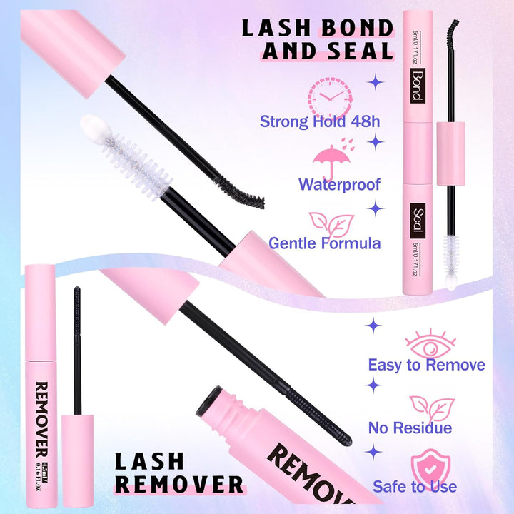 Natural Lash Clusters Kit DIY Lash Extension Kit Wispy Eyelash Extension Kit C-Curly Individual Lashes Kit 9-12MM Short Eyelash Clusters with Lash Remover by