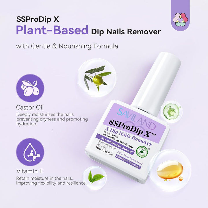 Sspro X Dip Powder Remover Kit: Gentle & Easy Dip Nails Removal No Need Soaking or Wrapping with Nail File Nail Scraper for Dipping Powder 0.5 Floz Home Use