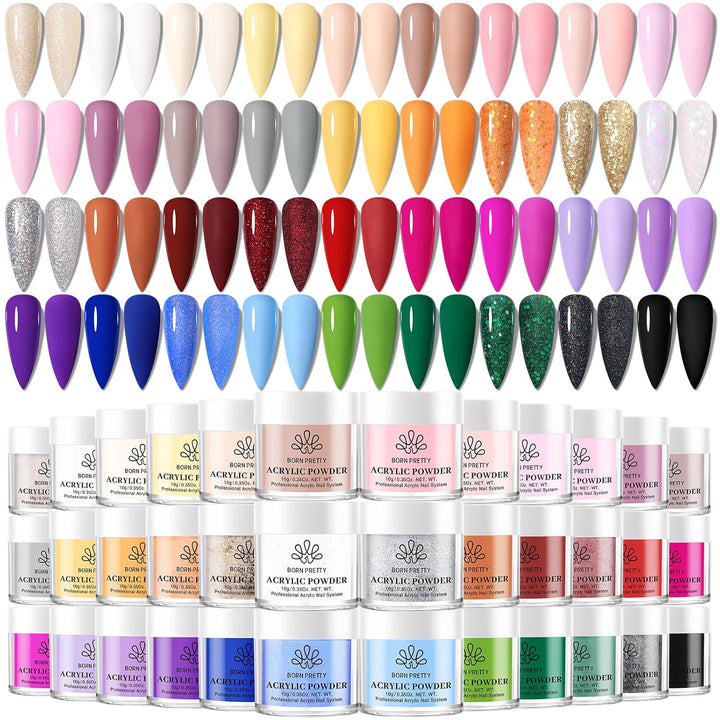 Acrylic Powder Set 36 Colors Acrylic Nail Powder Nude Pink Blue Yellow Purple Red Glitter Professional Polymer 3D Acrylic Nail Art Kit for French Nail Extension All Seasons Nail Carving