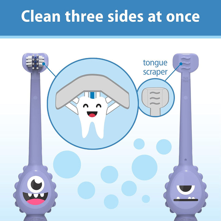 Toothscrubber Toothbrush, Three-Sided Toddler Training Toothbrush for Ages 1-4 Years with Suction Cup Base and Color Changing Bristles