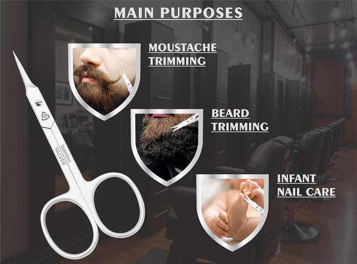 Cuticle Scissors Curved Blade - Extra Fine Pointed Tip Professional Manicure Grooming Scissors for Cuticles, Beard, Nose Hair, Eyelash, Mustache - Eyebrow Scissors