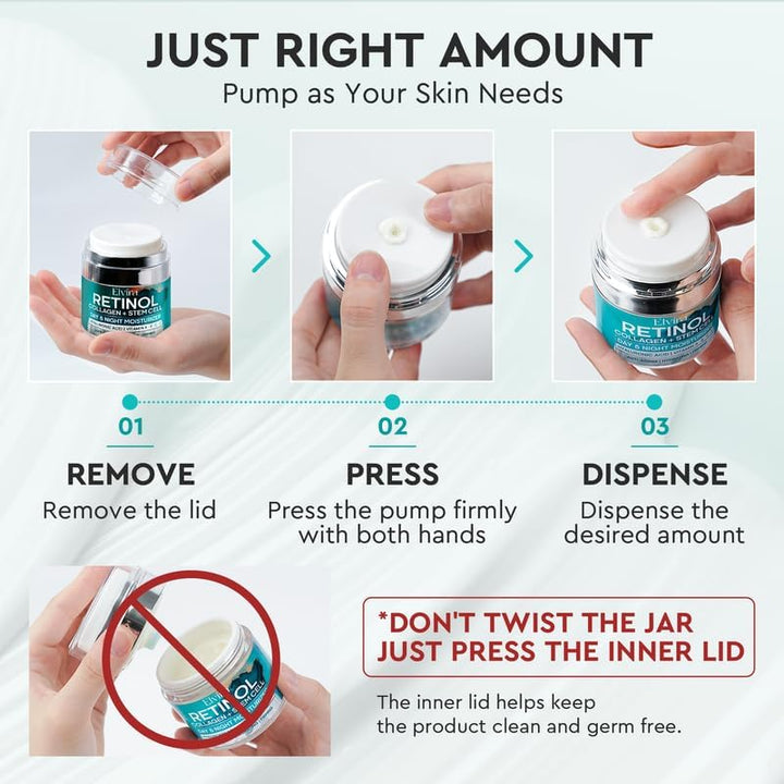 Retinol anti Aging Face Moisturizer- Collagen Cream with Stem Cell & Hyaluronic Acid, Instant Face Lift Cream for Skin Tightening and Firming, Wrinkle Smoother for Women & Men, 1.85 Fl Oz