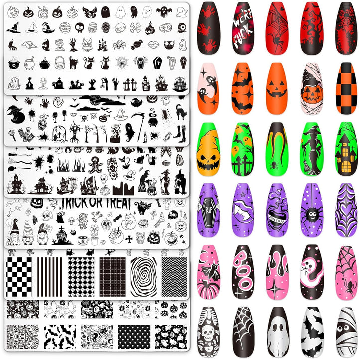 6Pcs All Holiday Nail Art Plates Valentines Stamptemplates Set Winter Christmas Fall Nail Plates Stamping for Xmas DIY Print Manicure Salon Design Gift