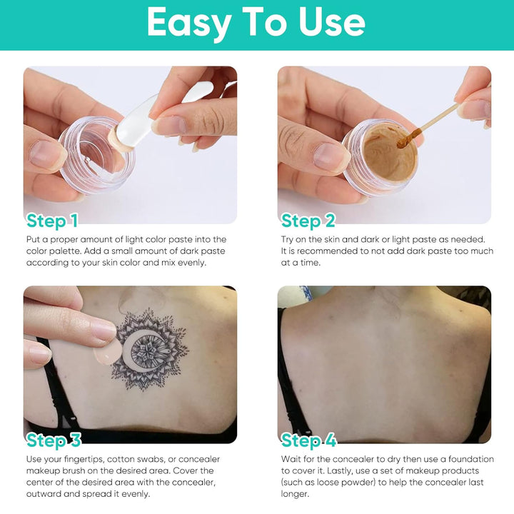 Tattoo Cover up Makeup Waterproof, 2 Color Long Lasting Tattoo Concealer for Body, Covers Scars, Vitiligo, Dark Spots, Waterproof & Sweatproof