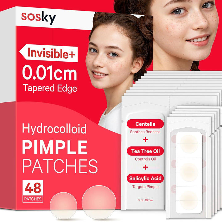 Pimple Patches for Face, Invisible Hydrocolloid Acne Patches, HSA Store Eligible Items, Zit Sticker for Face and Skin, Pimple Sticker for Covering Zits, Blemishes with Salicylic Acid 48 Count