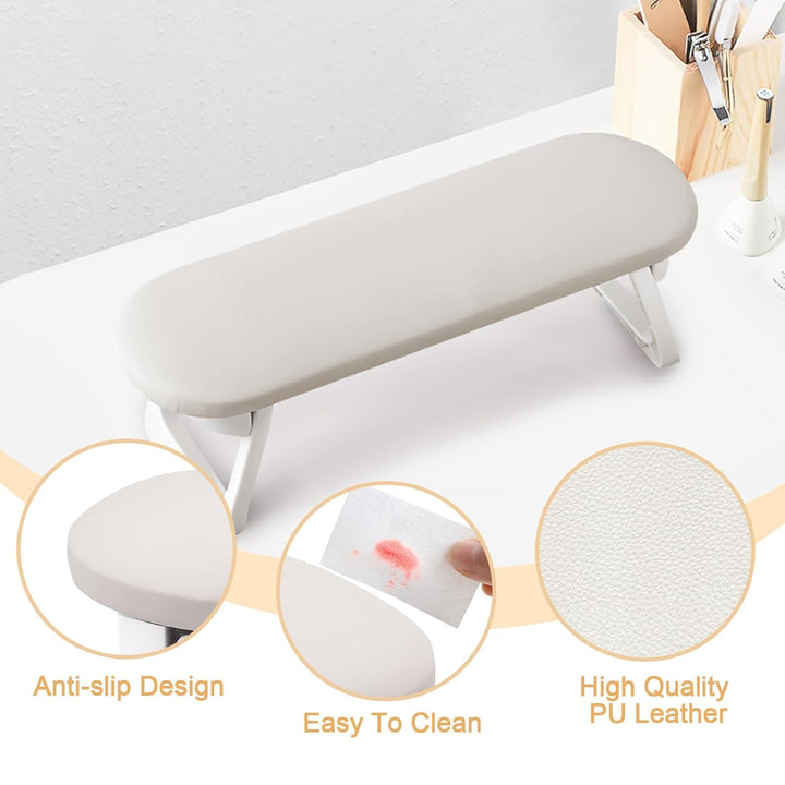 Nail Arm Rest, Foldable PU Leather Nail Hand Rest for Acrylic Nails Cushion Hand Holder, Nail Hand Pillow Nail Art Accessories Tool for Nails Tech Manicure Pedicure Salon Home Use - Light Gray
